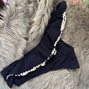 J. Crew Navy Blue & White One Shoulder Bikini Top with Rickrack Medium